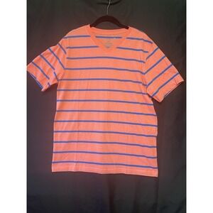OP Men's L Orange & Blue Striped V-Neck Tee Ocean Pacific Surf Style‎ Y2K Casual